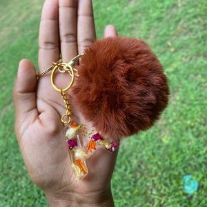 Resin alphabet key chain with puff ball